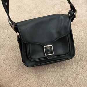 Black leather Crossbody Bag with Silver Buckle